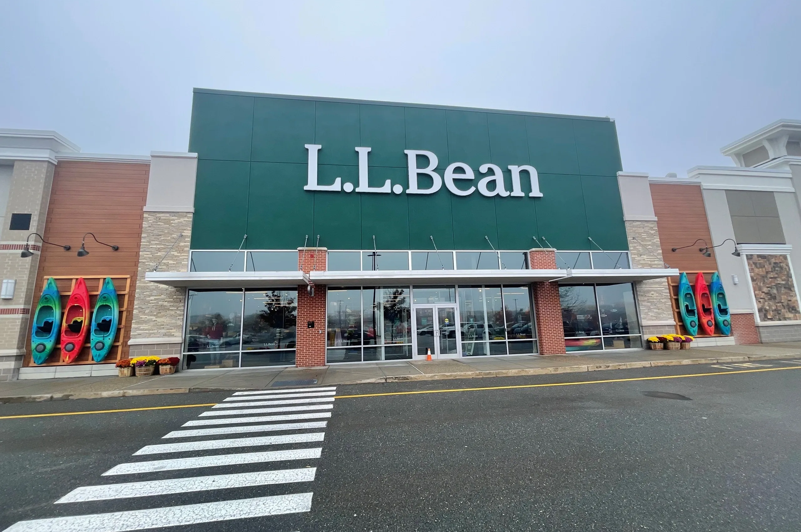 L.L.Bean store exterior with kayaks