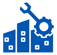 Factory and gear icon in blue