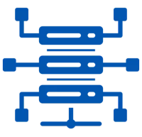 Digital-themed blue graphic on black